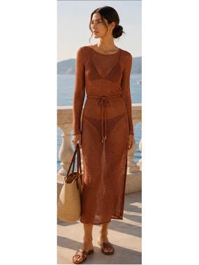 Zimmermann Lurex Knit Coverup Dress, Size 3 8-10 M/L Rose Gold